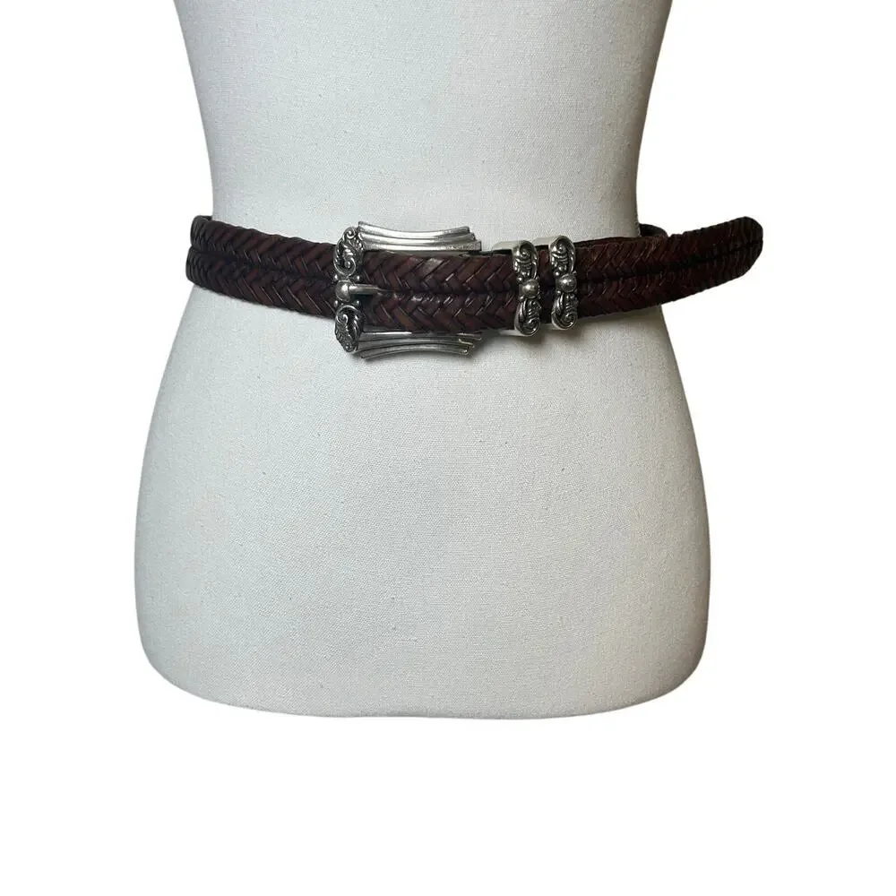 Brighton dark brown braided leather silver metal buckle detail size M L (32)